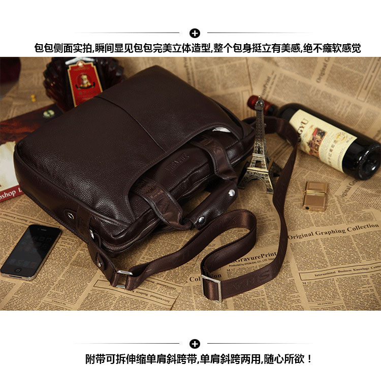 Male 100% GENUINE LEATHER Cowhide Shoulder Leisure Men's Bag