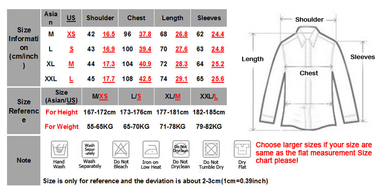 Mens Long Sleeve Dress Shirt Size Chart