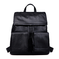 2016 New Fashion Ladies Backpack Genuine Leather Fashion Plain Bag Front Flap Pockets Drawstring Bag Women