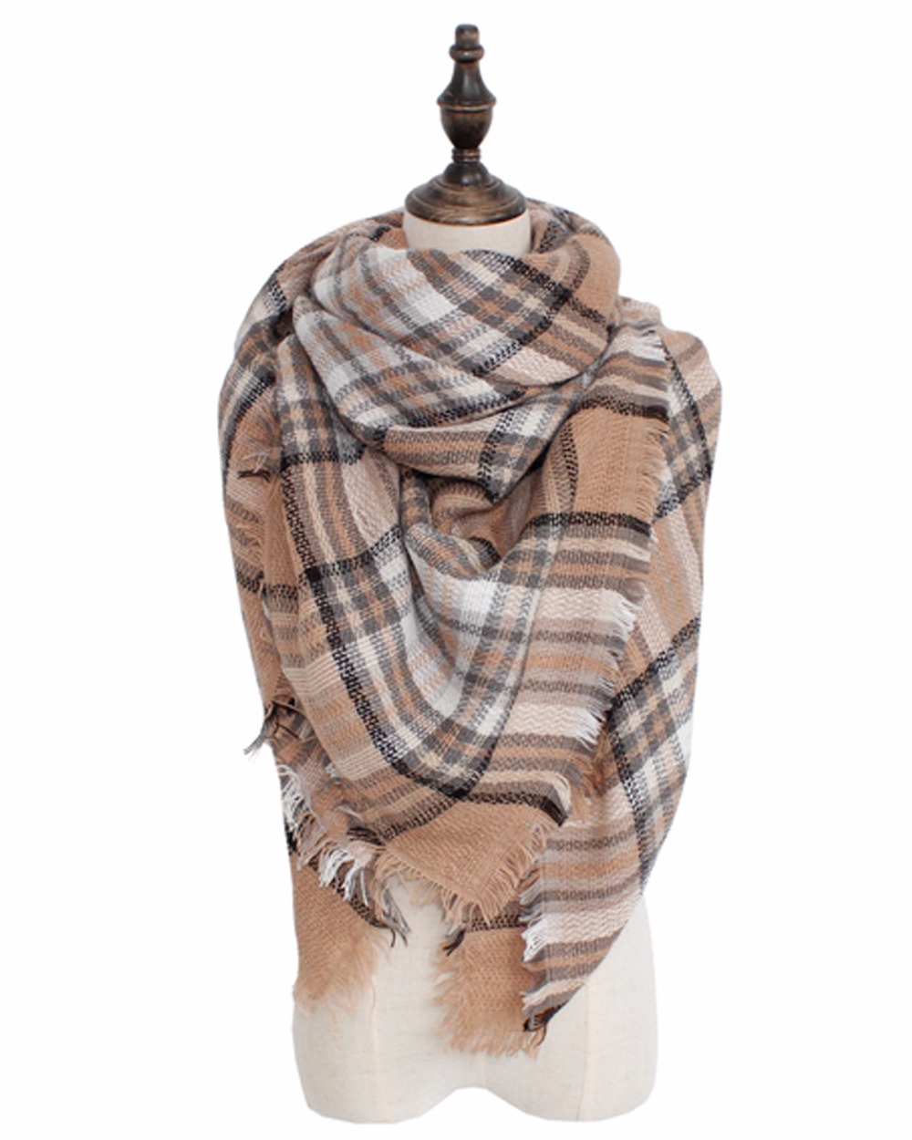 Fall Winter Accessories Of Woman Warm Mint Knit Snug font b Tartan b font Fringe Blanket