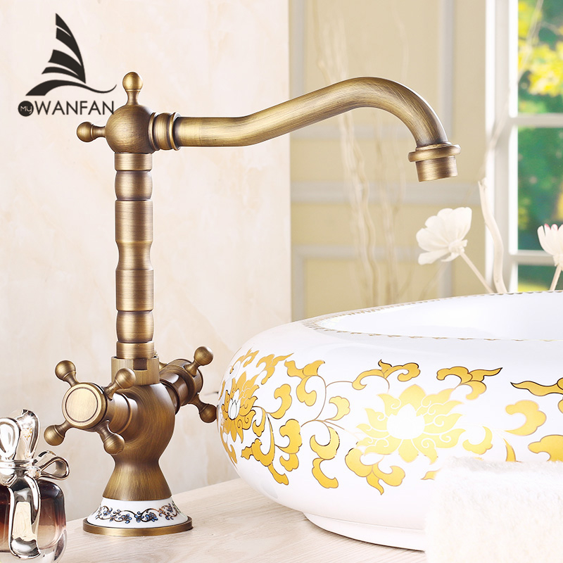 Free shipping Antique Bronze Finish 360 Degree Swivel Brass Faucet Bathroom Basin Sink Mixer Bath& kitchen taps Faucet H-15