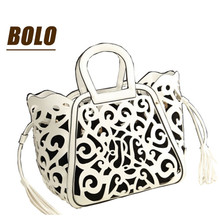 BOLO Brand! 2015 NEW women pu leather handbag messenger bags women shoulder bag hollow out totem tassel free shipping