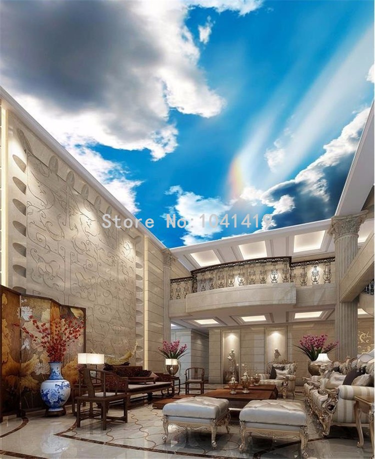 Blue Sky And White Clouds 3d Wall Mural Wallpaper Custom Large Nature Landscape Ceiling Fresco Living Room Hotel Photo Wallpaper