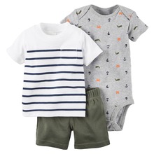 Baby Clothing 2016 Baby Boy 3 Piece Set 100% Cotton Fleece Suit Bebes Summer Print Baby Sets Kids Clothes