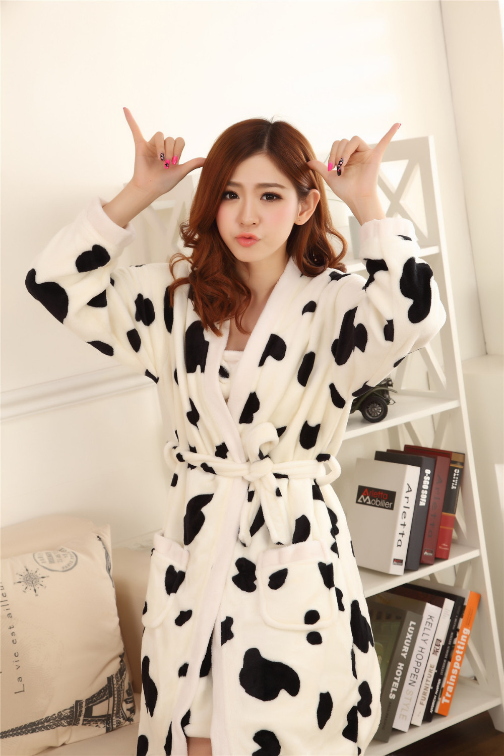 New Arrival Fashion Printing Women Thick Flannel Pajamas Nightgown Girls Cute Sleepwear Wholesale_8