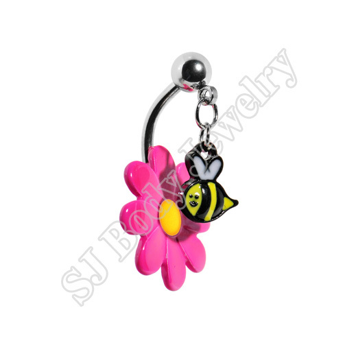 Top Dangle Bumble Bee Flower Belly Ring.jpg