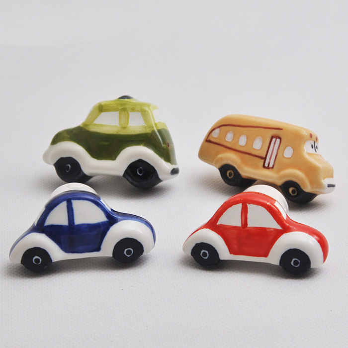 8pcs bus car series Ceramic knob for Kids Children Room cartoon Cabinet Drawer Pull knobs Handle