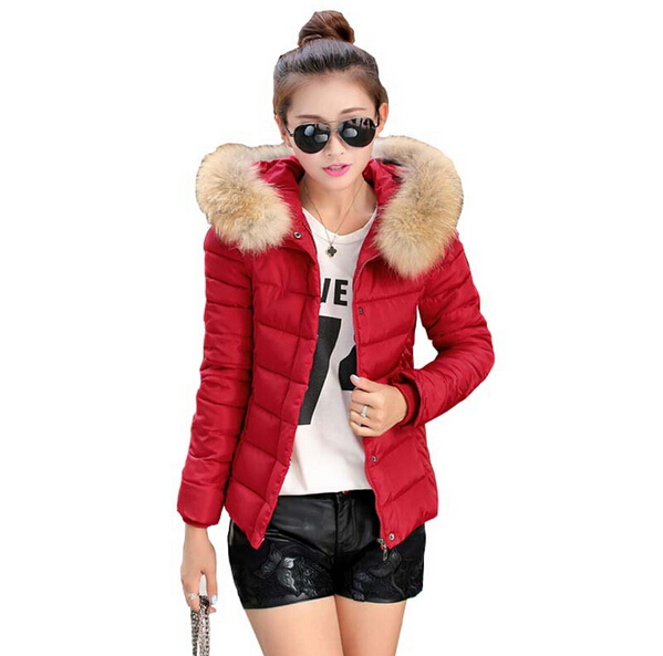 Winter Jacket Women Cotton Down Parkas Fur Collar ...