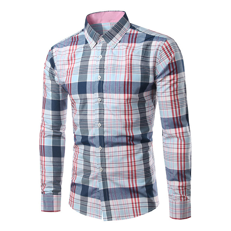 Top Quality Brand Clothing Male Mens Casual Fashion Slim Turn down Collar Scotland Plaid font b