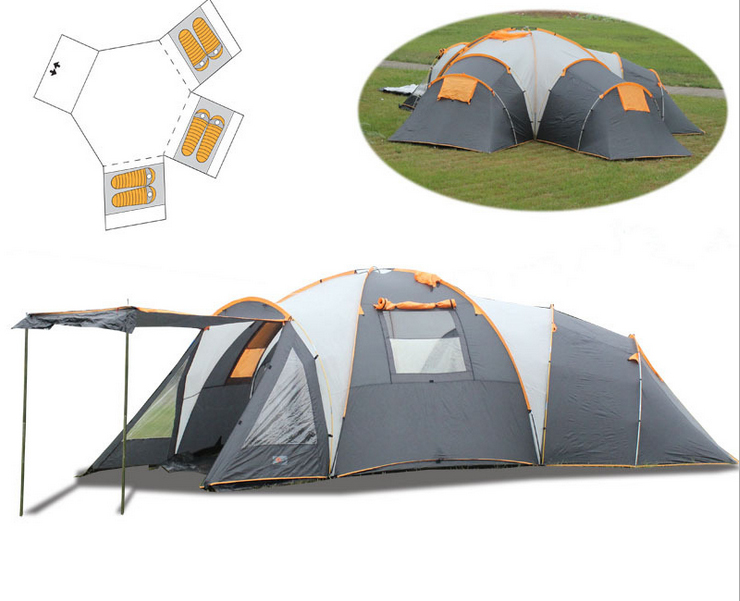 Big Camping tent 8-10 people 3 rooms Anti-rainstorm Family Travel Tent