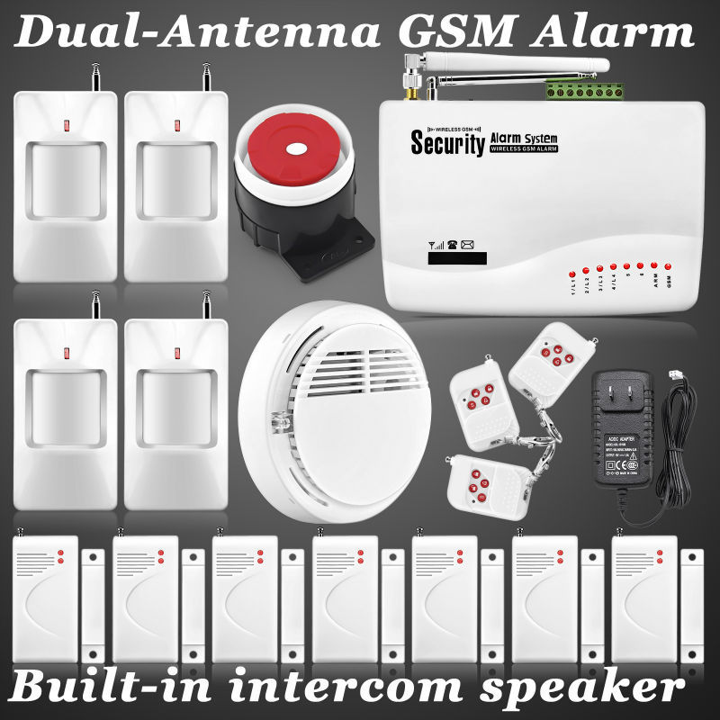 New two antenna Wireless Home security Intelligent Burglar Voice GSM Smoke SIM intruder Alarm System F intercom home protection