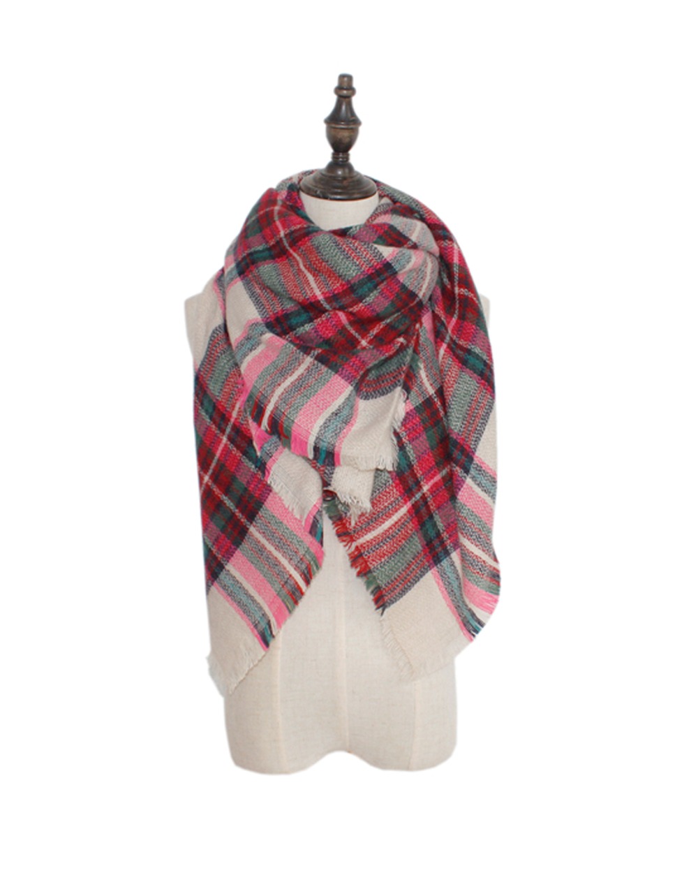 Woman Warm Mint Knit Snug font b Tartan b font Fringe Blanket Scarf American Style MutifuNctional