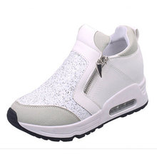 Casual Women Platform Shoes Elegant Bling Glitter Sequins Women Ankle Boots White & Black Side Zipper Shoes Woman XWC455