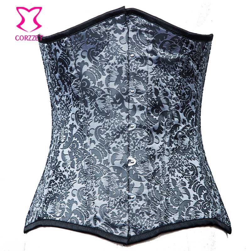 2015 Women Silver Corset Sexy Steel Boned Underbust Corset Steampunk Gothic Clothing Waist Training Corsets and