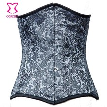 2015 Women Silver Corset Sexy Steel Boned Underbust Corset Steampunk Gothic Clothing Waist Training Corsets and Bustiers
