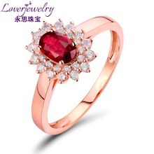Wedding Romantic Solid 18kT Rose Gold  Oval 4x6mm Red  Ruby  Natural Diamond Ring WU52RU