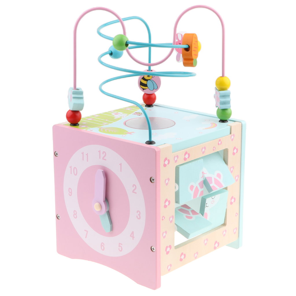 pink wooden activity cube