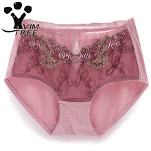 VIMTREE high waist size sexy lace panty embroidery lady briefs bottom crotch cotton womens underwear