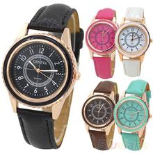 Men s Women s Rose Gold Plated Faux Leather Band Quartz Dial Wrist Watch 2EA5