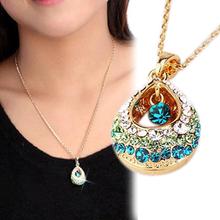 Charming Jewelry Multi-colored Crystal Rhinestones Inlaid Teardrop Shaped Pendant Necklace NL-0518