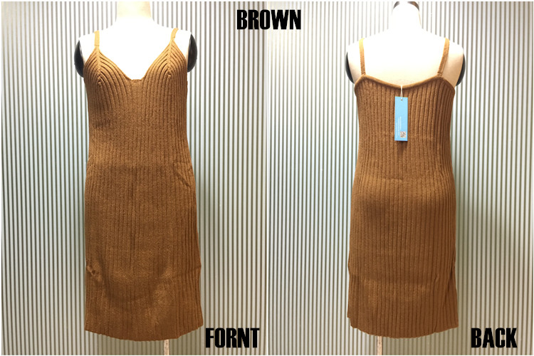 strap slip sweater dress brown