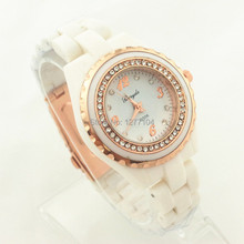 Gerryda copia cerámica dama de moda relojes de cuarzo, copia de cerámica ( plástico ) cinturón, chapado en oro con cristal círculo deco, G506