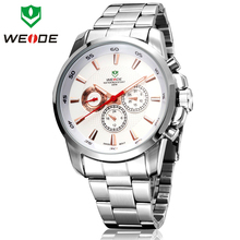 Moda WEIDE de acero lleno hombres Casual de negocios reloj genuino suizo ISA cuarzo 6 manos da a semana calendario de la fecha del reloj del deporte militar