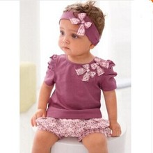 Fashion Baby Clothing Summer Suit Newborn Baby Girl Set Sleeve Romper Headband Pants Infant One Pieces