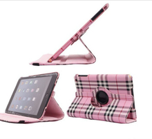 Tartan case for mini Ipad 360 rotating cover pu leather stand protect skin shell plaid cases for Ipad mini 1 2 3 Free Shipping