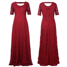 2016 big size women flower lace long dress plus size floor-length elegant women hollow lace dresses party black white claret