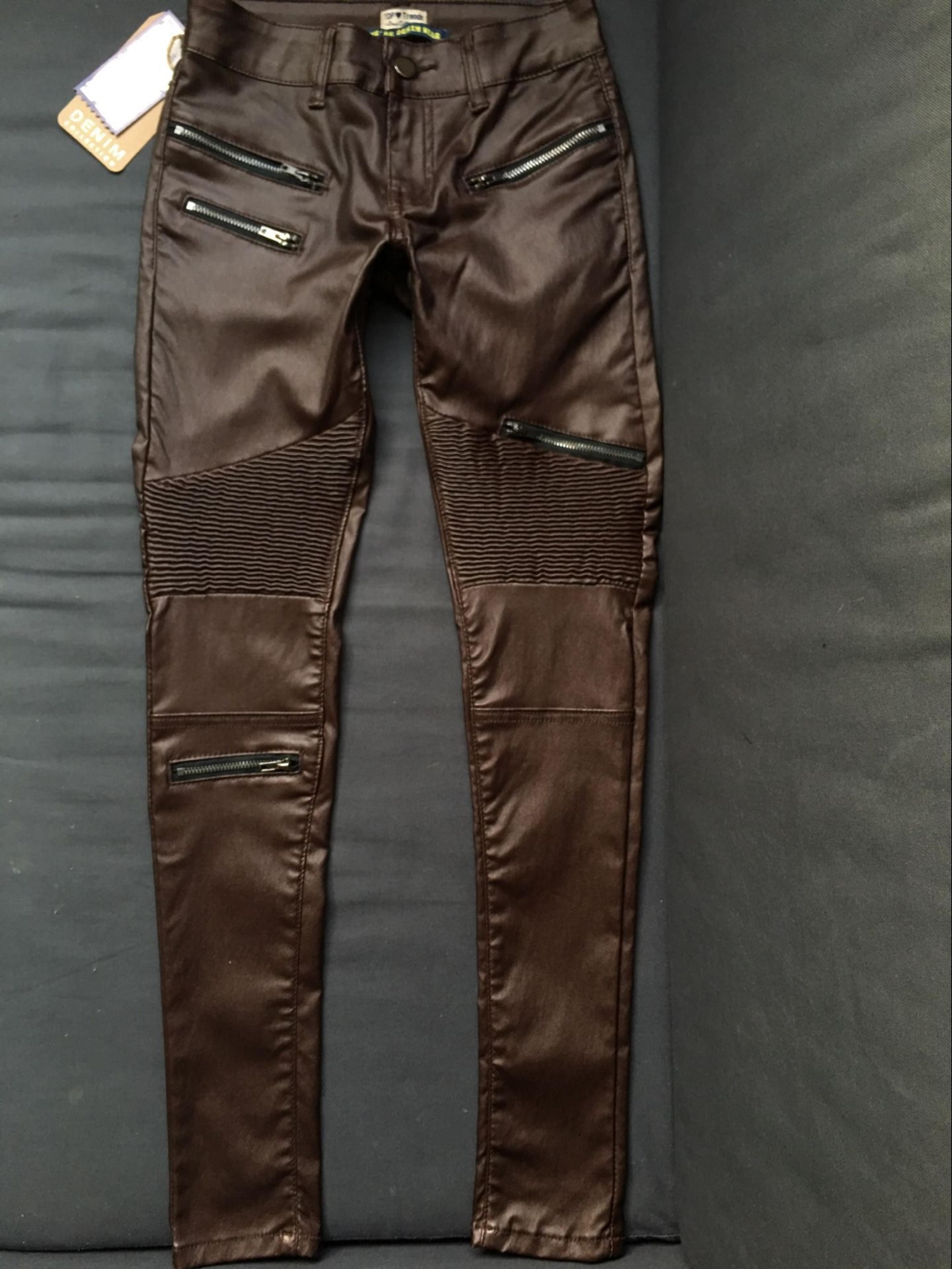 brown coated jeans