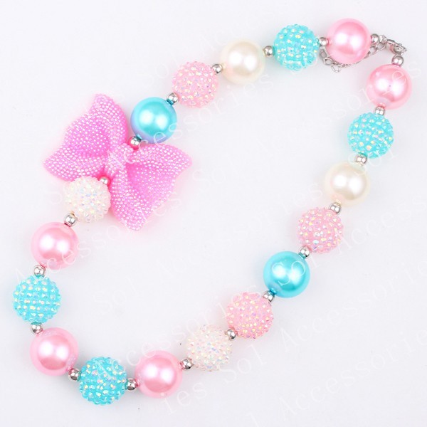 2PCSLot 2015 new hotsale baby jewelry WholesaleRetail bowknot Bubblegum Chunky handmake Bead Necklaces