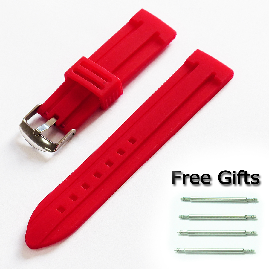 20mm 22mm 24mm Mens Sport Silicone Rubber Strap Wrist Watch Band Watchband Stainless Steel Buckle Waterproof S-003