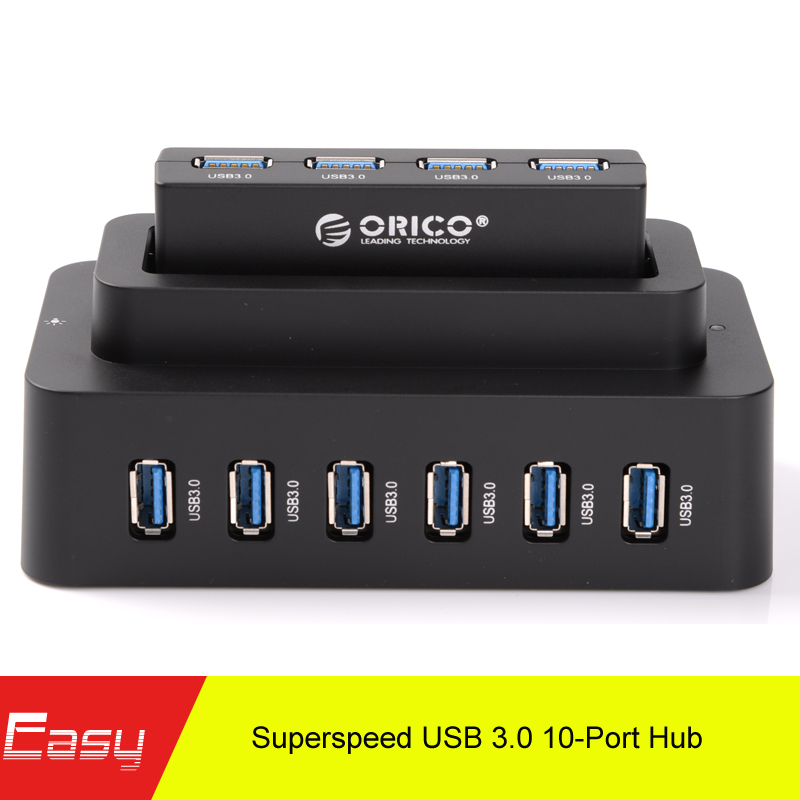 ORICO H10D6-U3-BK Detachable 10 Ports 3.0 USB HUBs with 12V4A Power Adapter for Computer-Black