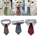 Dog Grooming Cat Striped Bow Tie Collar Pet Adjustable Neck Tie White Collar Dog Necktie Party