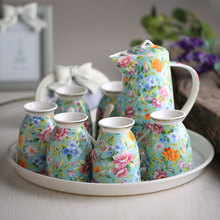 Fashion Bone China Ceramic Coffee Tea Water Cup And Pot 7 Peices Sets European High Quality