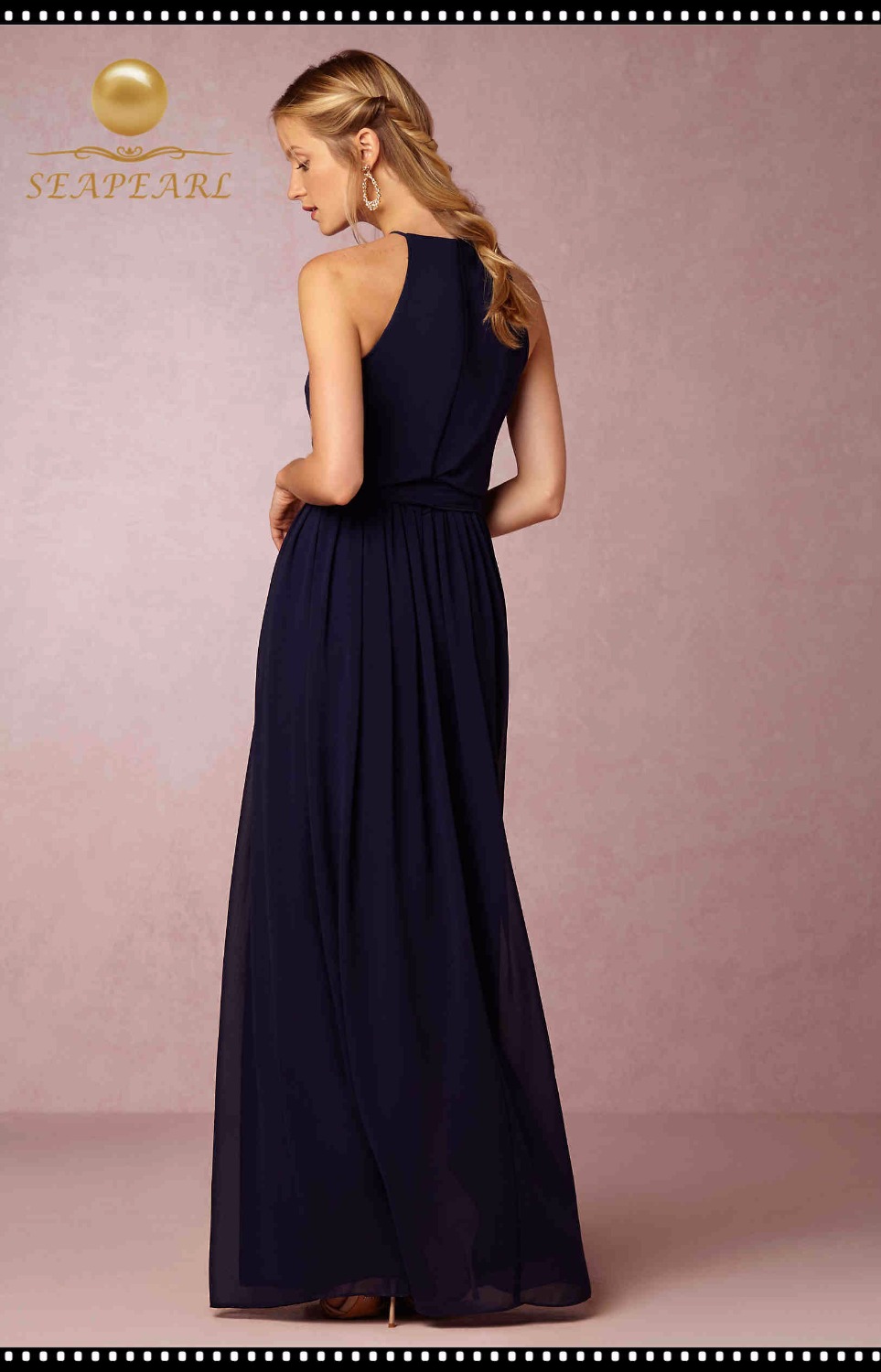 Aliexpress.com Comprar 2016 nuevos sencillos vestidos de fiesta gasa del Halter sin mangas dama de honor vestidos rectos arco largo banquete de boda Sash