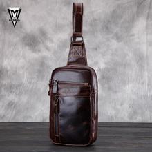 Men bags genuine leather chest pack fashion cowhide wax chest pack large Korean package men messenger