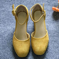 Spring and summer women suede high heels retro ankle strap Thick with sandals female yellow gray