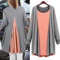 2016 women autumn fashion Chiffon Cotton tops Long Style O Neck Full Sleeve Solid Casual T