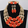 2016 new African Party Gift Jewelry Sets Orange 3 rows Coral Beads Jewelry Sets Necklace African