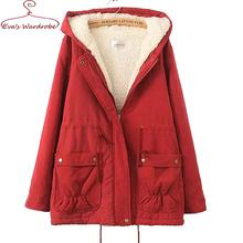 Women Wadded Coat Plus Size Winter Cotton Padded Parka Wool Liner Hooded Thick Medium-Long Outwear Jacket Femme Hiver Manteau