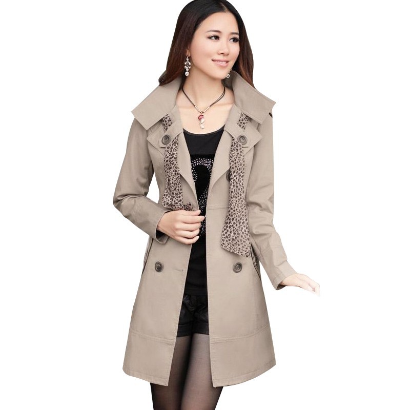 Autumn Trench Coat Fashion Brand New Korean Style Slim Plus SIze Women Clothing desigual Long Section Long Sleeve Lapel Windbreaker With Scarf ALC1158 (1)