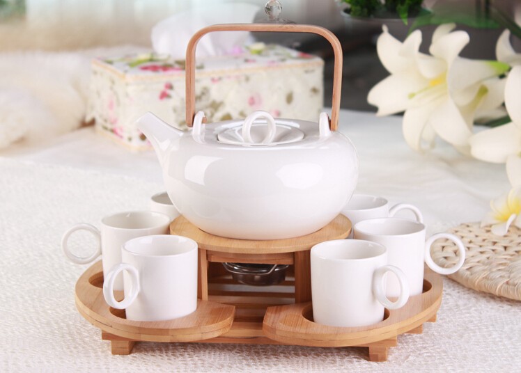 1x 9in1 Coffee Tea Set 700ml Heat Resisting ceramic Flower Teapot Stainless steel Tea Pot Warmer