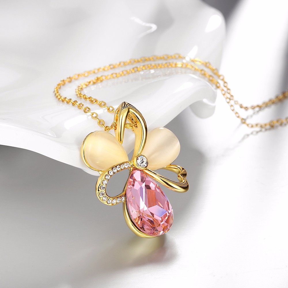 9-925 Sterling Silver Jewelry Vintage Accessories Hollow Flower Design 18K Gold Plated Fashion Jewelry Opal&Rhinestone Pendant Necklace For Women QA0059