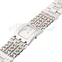 Women Quartz Watch Wristwatch Stainless Steel Alloy Silver White Rectangle Dial Chain Link Fashion New