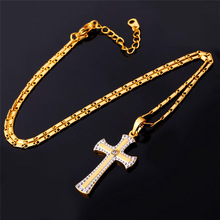 Two Tone Gold Cross Pendant Necklace 18K Real Gold Platinum Plated Women Men Jewelry Religious Cross