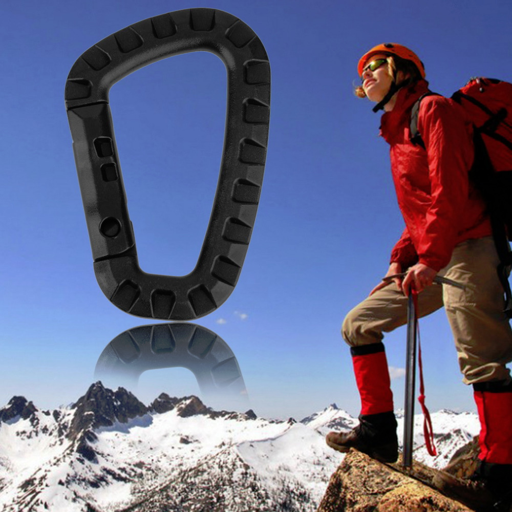 D Shape 200LB Mountaineering Buckle Snap Clip Plastic Steel Climbing Carabiner Hanging Keychain Hook Fit Outdoor Army
