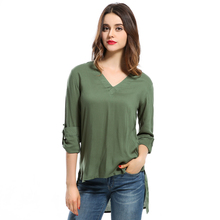 2016 Women Blouses Long sleeve Shirts Solid V neck Cotton Vintage Shirt Wild Casual Streetwear Loose