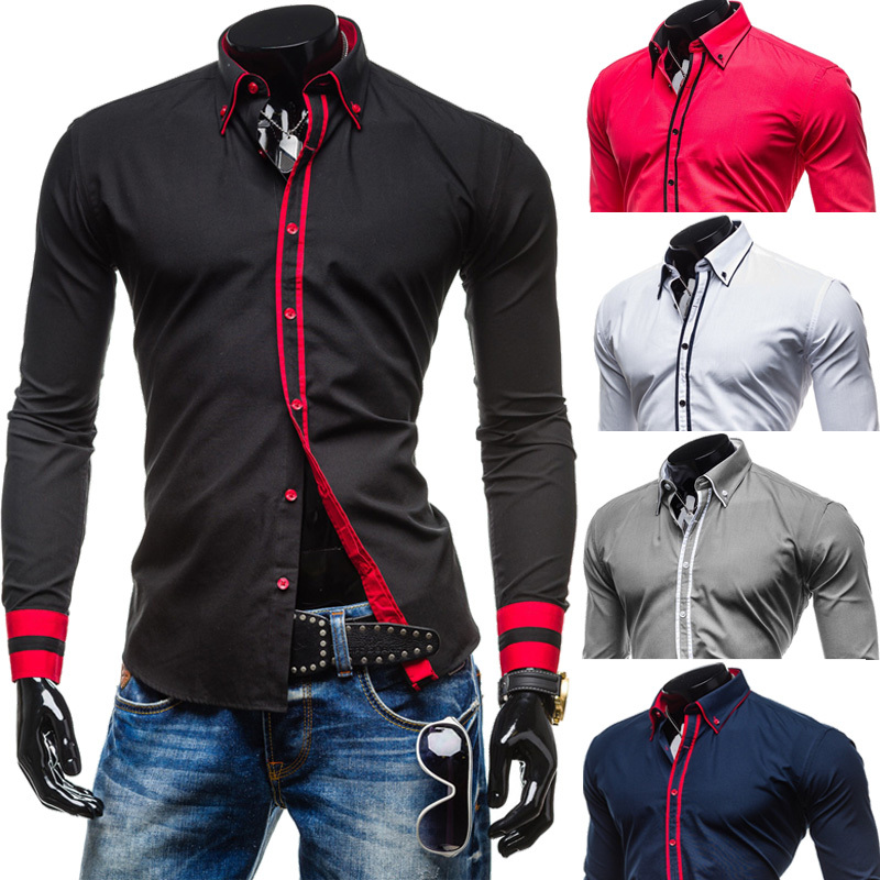 2015 New Mens Long Sleeved Dress Shirts Double Co...